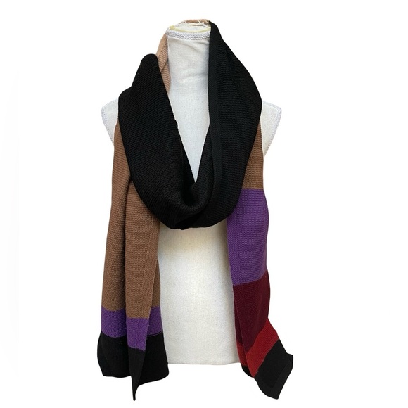 Sonia Rykiel Wool knit color block striped purple brown burgundy black red scarf - Picture 1 of 12